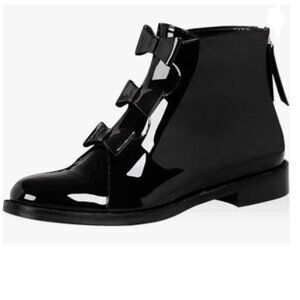FOWT Black Trendy Bowknots Round Toe Low Heel Ankle Boots Back Zipper Shoes
